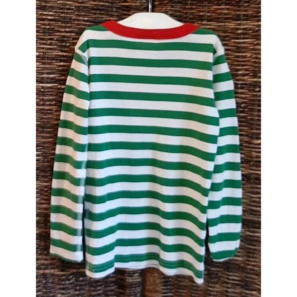 Hanna Andersson Long Sleeve Striped Pajama Shirt Kids 6-7 120 Green Christmas